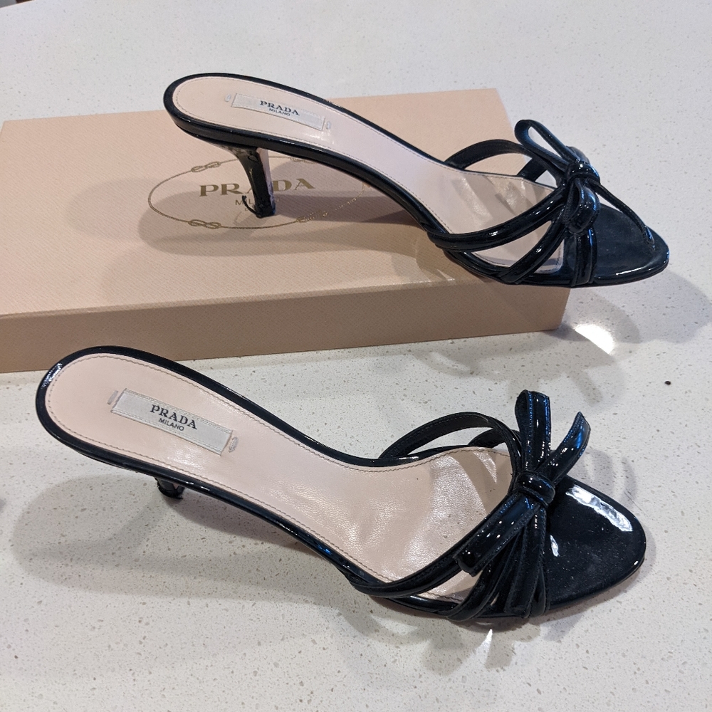 Patent leather kitten heel mules